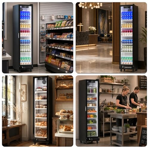 Image of Electactic Wine Refrigerator 8.3 Cu.Ft Glass Door Beverage Cooler Freestanding Refrigerator Counter Commercial Merchandiser w /Large Capacity Advanced Cooling System LED Light Adjustable Shelves Black