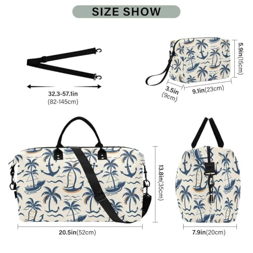 Cartoon Palm Tree Anchor Travel Duffle Bag Gym Bag Weekender Bags with Toiletry Bag Travel Trip Tote Bag3