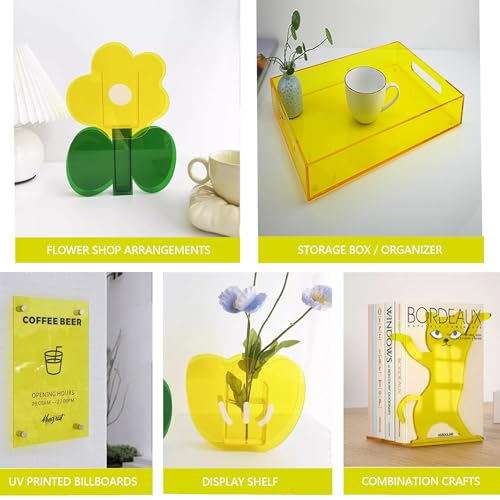Image of 6 PCS Yellow Transparent Cast Acrylic Sheets 8 inch x 12 inch x 0.118 inch, Plexiglass Plastic Sheet for Laser Cutting, Engraving Signs, DIY Projects.