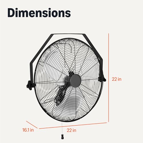 Image of Amazon Basics 18 inch Indoor Wall-Mounted Industrial Fan with Three Speeds, High CFM, Heavy-Duty Metal Blades, Tilt Head, for Commercial Use, Warehouse, Basement, Black