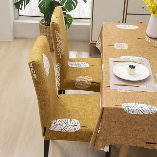 Image of Styleys Dining Chair Cover with Table Covers for Kitchen Waterproof Dining Table Cloth (1 Table Cover + 6 Chair Cover, Mustard Flower, CTSD3130)