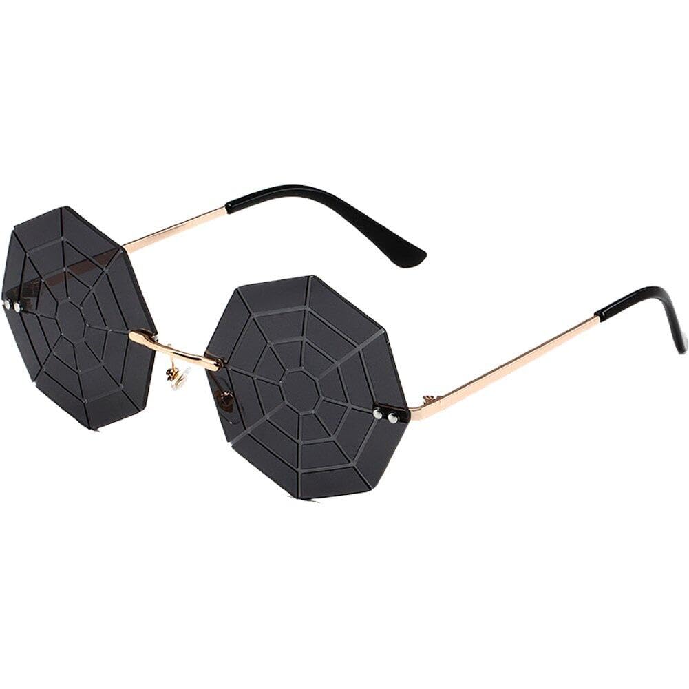 Lpitoy Women's Black Rimless Spider Web Sunglasses For And Men Halloween Party Glasses Trendy Octagon Sunglasses Fashion Eyeglasses Funny Eyewear