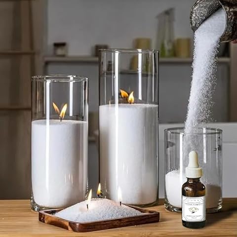 NICEME Customized Powder Candle Making Kit, Sandalwood Jasmine Scented 26Oz / 750g Refillable Beaded Wax Sand All Natural DIY Pearled Candle with 50ML Essential Oil 30PCS Wicks 2PCS Centering Devices Cover