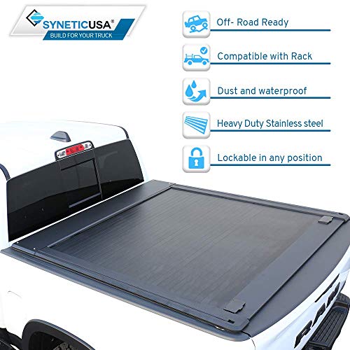 Syneticusa Retractable Hard Tonneau Cover Fits 2009-2023 Dodge Ram 1500 5'7" (67.4”) Truck Bed Matte Black Aluminum Low Profile Waterproof Off Road Rack Ready #TOP2
