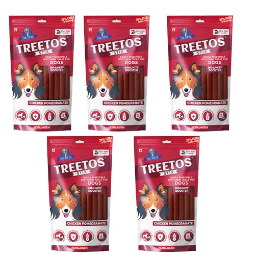 Image of Dr. Pets Pack of 5 Chicken Pomegranate Dog Chew Sticks for Dental Stick, Calcium Bone and Chicken Dog Biscuits Healthy Treats and Training Snacks Long Lasting Chew Sticks for Small and Large Breed