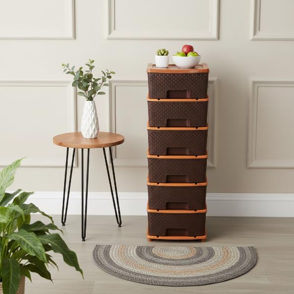 Image of Plastic Modular Drawer Storage Chest Of Drawers Organizer Storage Box, Large Stomo Racks For Multipurpose Anti-slip Shoes Organizers (Brown, 6 Layer)