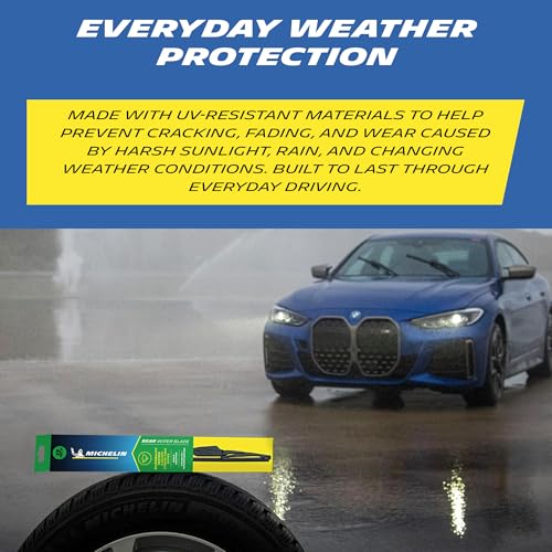 Image of MICHELIN Rear Wiper Blade for Cars | Aerodynamic Windshield Wiper with Graphite + Teflon Coated Natural Rubber, UV-Resistant Body & Multi-Adaptor Fitment | Tested for 500,000 Wipe Cycles (1, 11 Inch)