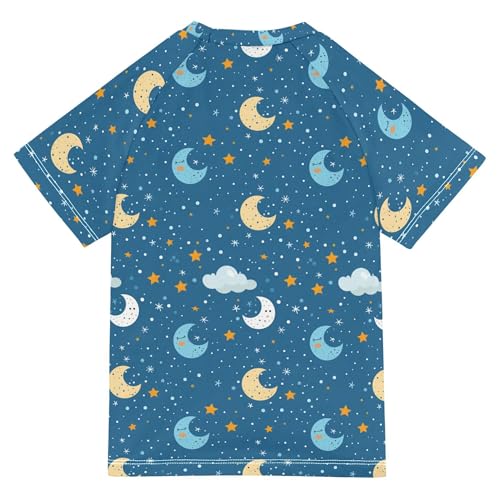 Blue Dot and Moon Boy Bathing Suit Short Sleeves Shirts Swimwear Beach Tops 3T2