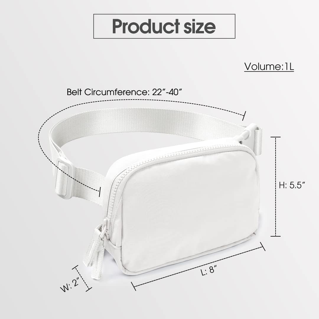 AslabCrew 2-Way Zipper Unisex Belt Bag with Adjustable Strap Fanny Packs Mini Waist Pouch for Outdoor Hiking Running Travel, White