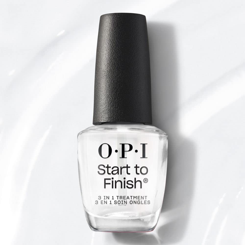 OPI Start to Finish - Trattamento smalto 3 in 1, base, top coat, rinforzante per unghie - Vitamina A ed E, formula vegana (15ml)