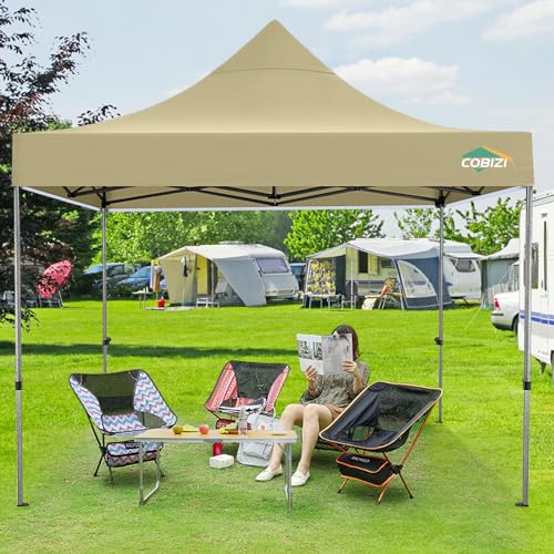 COBIZI-10×10-Pop-Up-Canopy-Without-Sidewall-10-x-10-ft-Khaki COBIZI 10×10 Pop Up Canopy Without Sidewall 10 x 10 ft Khaki