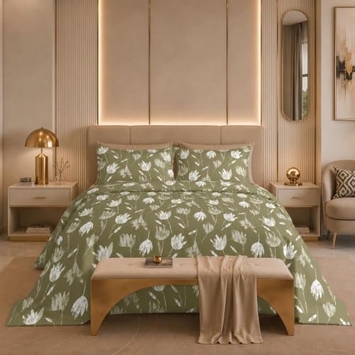 Image of Jaipur Weaves Cotton King Size Bedsheet 108x108 Super King, 100% Pure Cotton Bed Sheet with 2 Pillow Covers, 300 TC Soft Breathable Floral Design Bedding (Mustard Tulips, Super King)