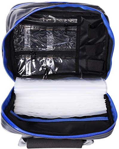 Mustad Rigger Bag, Water-Resistant 500-Denier Tarpaulin W/Water-Resistant Zippers, One-Handed Neoprene Handle, Grey/Blue, Single - 10 Inner Pockets #TOP5