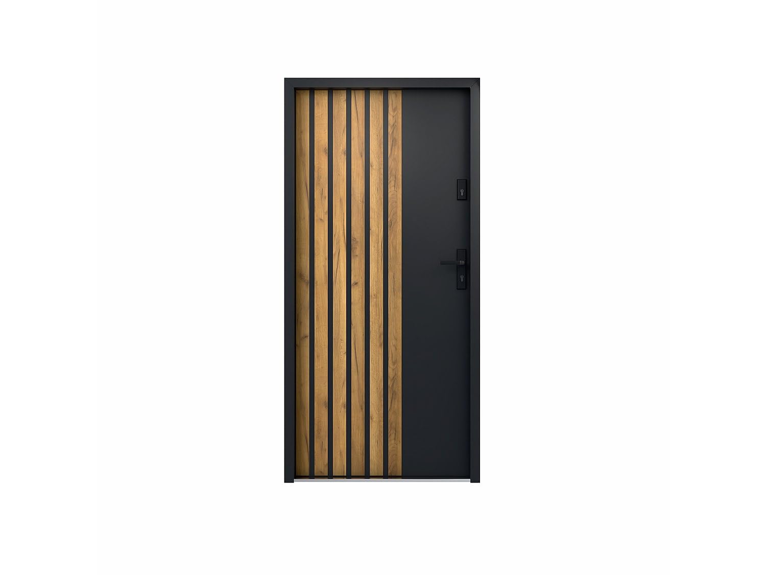 Vente-unique - Puerta de entrada Cobrita - L 95cm x A 9cm x H 203.5cm - acero - gris antracita