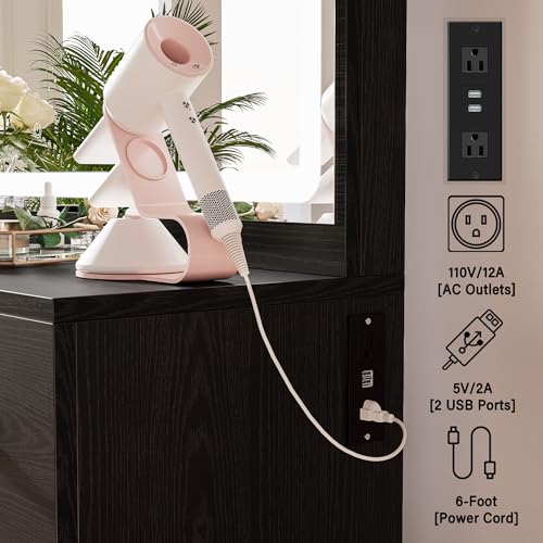 image for IRONCK Vanity Makeup Desk Set with LED Lighted Mirror & Power Outlet, 