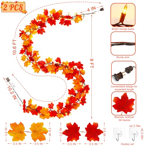 Helimoto HELIFALL3-2 Pack Fall Decorations For Home, 18Ft Fall Garland For Mantle, 100 Orange Bulbs Plug In Fall Garland With Lights thumb #1