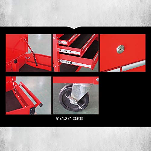 YLiansong-home Rollwagen Kabinett Storage Box Werkstatt Wagen Garage Trolley w/Handle 4 Schublade 1 Regal & Lagerraum Roller-Werkzeug Multifunktions (Color : Red, Größe : 77.2x41.4x94.2cm) – Bild 3