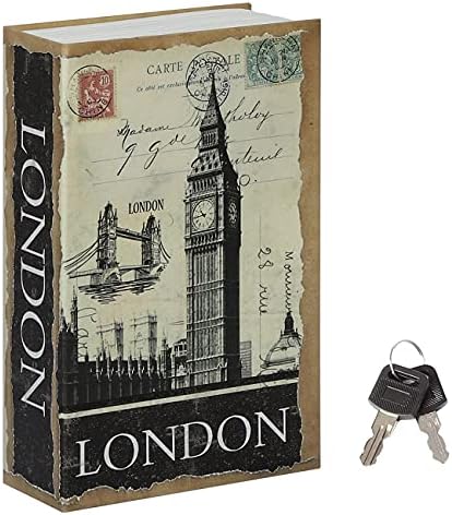 Jssmst Diversion Book Safe with Key Lock, Secrect Hidden Safe Lock Box Large Money Box High Capacity, 9.5 x 6.2 x 2.2 inches, SM-BS019LN London Bridge