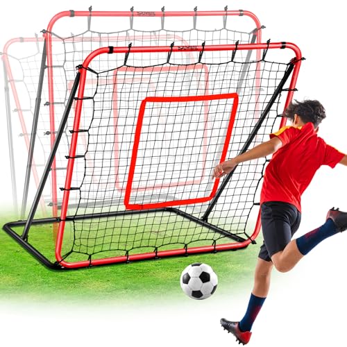 Soccer Rebounder Net & Soccer Training Equipment - 4x4 FT Adjustable Rebound Board for Precision Passing, Shooting, First Touch, and Ball Control Drills for Kids, Teens & Adults