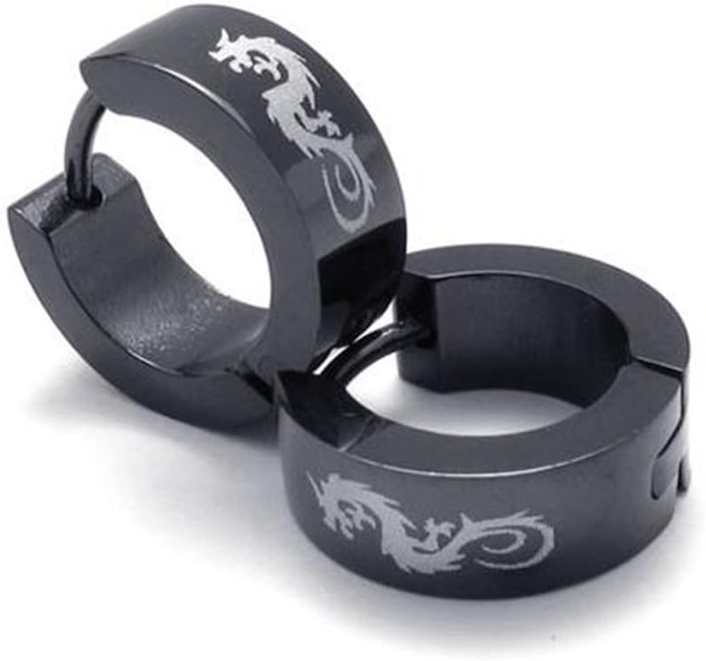 Jonline24h Mens Unique Stainless Steel Dragon Huggie Hinged Hoop Earrings Set, 2pcs, Color Black - Image 3