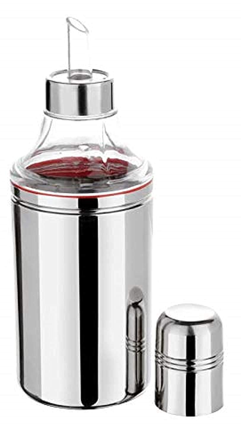 Stainless Steel Oil Bottle Jar Dispenser, Pourer, Can for Kitchen 1 Litre Oil Dropper/Dispenser