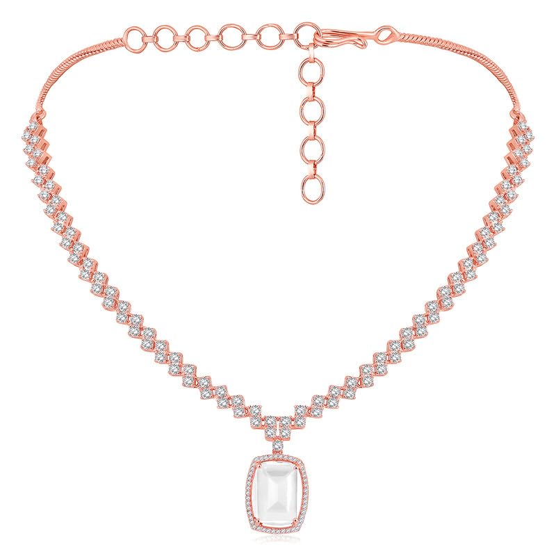 Plated Cubic Zirconia & Crystal Necklace & Drop Earring Set