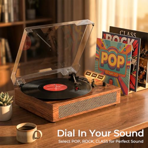 Image of Vinyl Record Player Vintage Turntable with Built-in Stereo Speakers, Bluetooth, USB Recording & Playback, 3-Speed Belt Drive Turntable for Vinyl Records, AUX,RCA Ouptut -Retro Wood