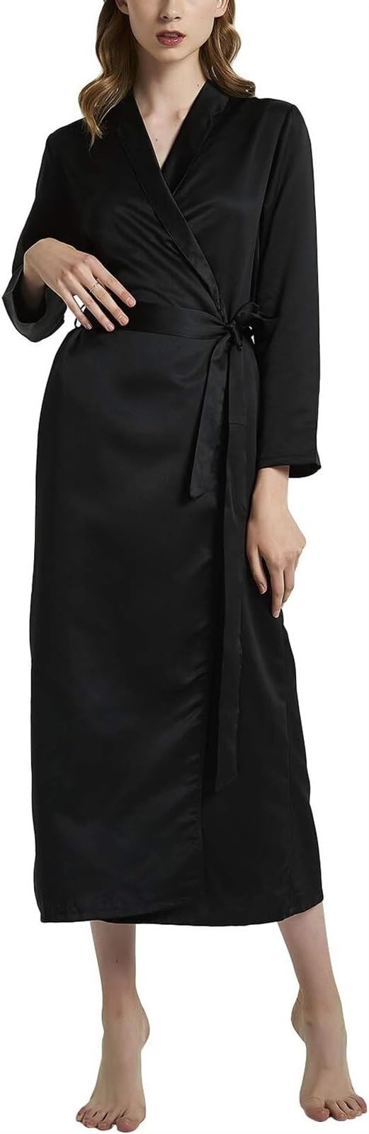 Albornoz Albornoz para Mujer, Bata De Satén, Kimono, Dama Honor, Boda, Pijamas Ropa(Black,XL)
