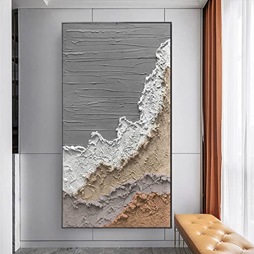 Porch Corridor Decorative Painting Vertical Version Modern Simple Hand-Painted Oil Painting Abstract Thick Oil Texture Knife Painting (24X48Inch Framed-Ready To Hang, B) #TOP3