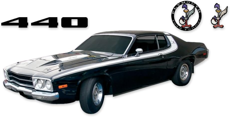 Replacement for 1973 1974 Road Runner 440 Strobe Roof Complete Decals & Stripes Kit - White