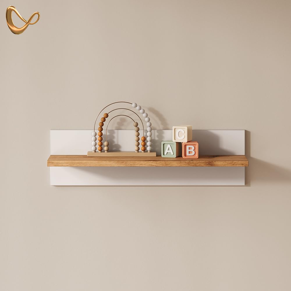 Livinity Étagère Enfant Mailo, Blanc/Artisan, 70x20cm | pour le stockage structuré des jeux et des connaissances