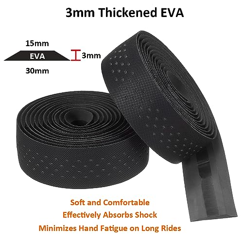 MOCNT Bicycle Handlebar Tape Breathable Cycling Bike Handlebar Tape PU EVA Handle Bar Grip Wrap Tapes Comfort Non Slip Shock Absorbent Road Bike Handlebar Drop Bar Tape Black - Image 3