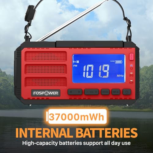 Image of FosPower NOAA Emergency Weather Radio D8 37000mWh Portable Power Bank, AM /FM, USB /Solar /Hand Crank Charging, SOS Alarm & Flashlight for Indoor /Outdoor Emergency - Red
