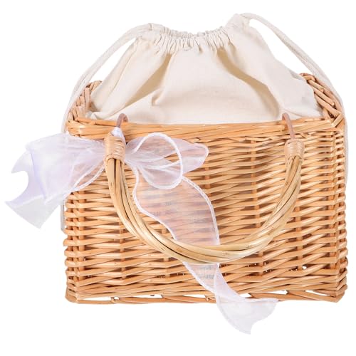Panier rectangulaire élégant en osier tressé main avec ruban décoratif unique