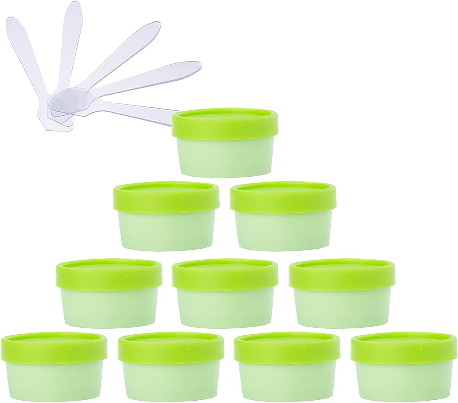 KRXSOBNV Cosmetic Jars, 20 PC Plastic Storage Jars with Inner Liner for Body Hand Face Cream Lotion Gel 5X Spatula(Green,50ml)