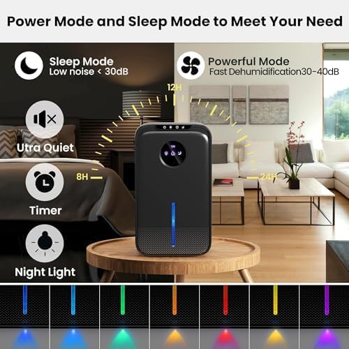 Dehumidifier(88.0OZ) for Home With Drain Hose Timer(8-12-24H) Quiet Portable Dehumidifier with Auto Shut Off for Bedroom Bathroom Basement Kitchen RV Closet(1000Sq.ft) - Image 5