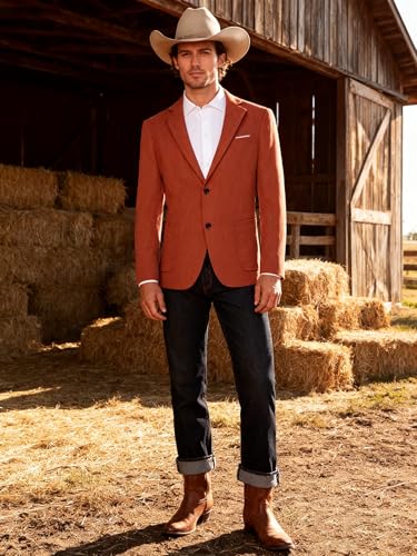 Image of Barry.Wang Men's Vintage Corduroy Blazer Jackets Business Casual Sport Coat | 2 Button,Notch Lapel,Patch Front Pockets,Regular Fit,Daily Wear,Office,Country Western Style,Church Gathering,Homecoming