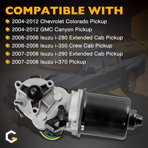 Image of Front Windshield Wiper Motor Compatible with 2004-2012 Chevy Colorado GMC Canyon Pickup, 2006 Isuzu i-280 i-350 Crew Cab Pickup, 2007-2008 i-290 i-370, 4-Pin, Replace# 401062 25809218 88958223