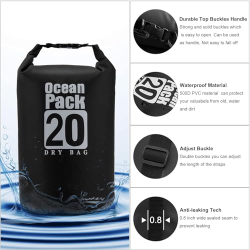 Image of Waterproof Dry Bag with Phone Case, 2L /3L /5L /10L /15L /20L /30L, Floating and Lightweight Bags for Kayaking Rafting Boating River Trekking-Multi Color (20 Liter)