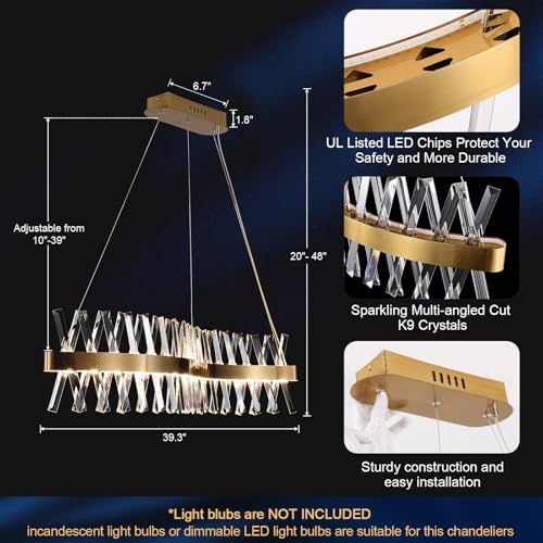 Image of 40 inchGold Linear Crystal Chandelier Modern LED Ceiling Pendant Light Fixture