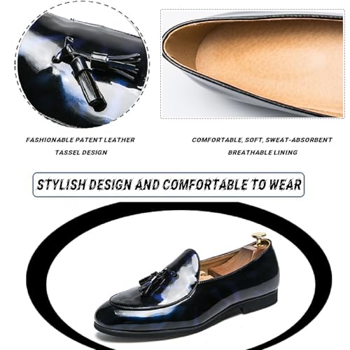 Men's Patent Leather Slip-On Platform Loafe Fashion Tassel Pointed Toe Low Top Lug Sole Non-Slip Business Dress Shoes Banquet Party Prom Formal Shoes3