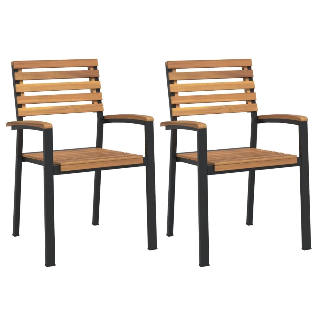 vidaXL Chaises de Jardin empilables Lot de 2 Bois d'acacia et métal