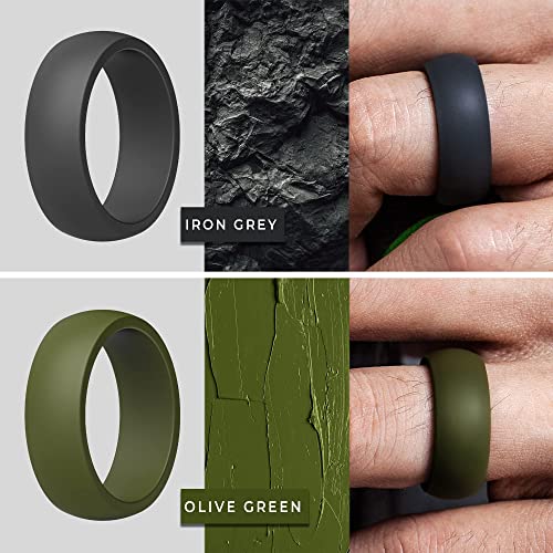 ThunderFit Mens Silicone Rings Wedding Bands Classic & Middle Line 8.7mm Wide 2mm Thick - 1/4/7 Variety Multipack4