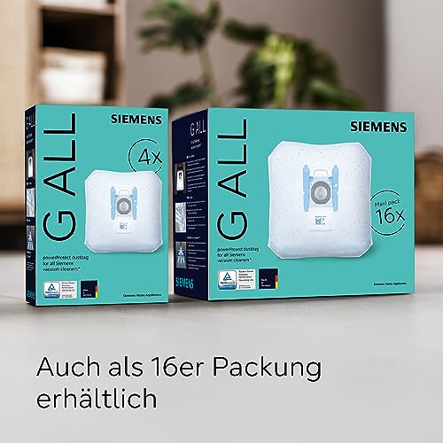 Siemens 4x Staubsaugerbeutel powerProtect Typ G ALL VZ41FGALL, 99,9% Feinstaubfilterung, höhere Reinigungsleistung, 50% längere Nutzungsdauer, passend für alle Reihen außer VS08 und VS01