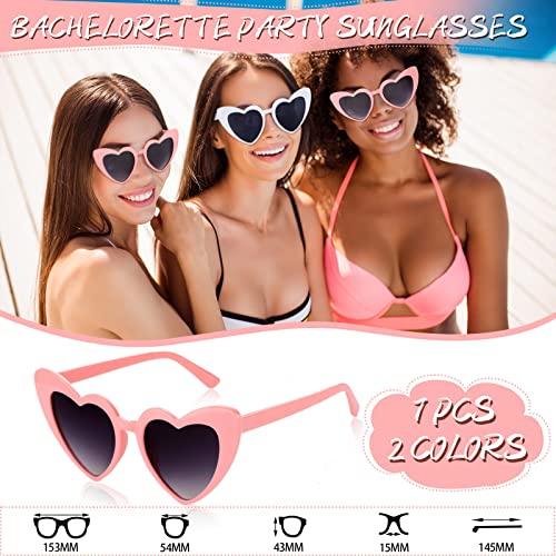 Flutesan 7 Pairs Bridesmaid Heart Sunglasses 7 Pcs Satin Scrunchies Hair Ties for Women Wedding Bachelorette Black White Party Favors2