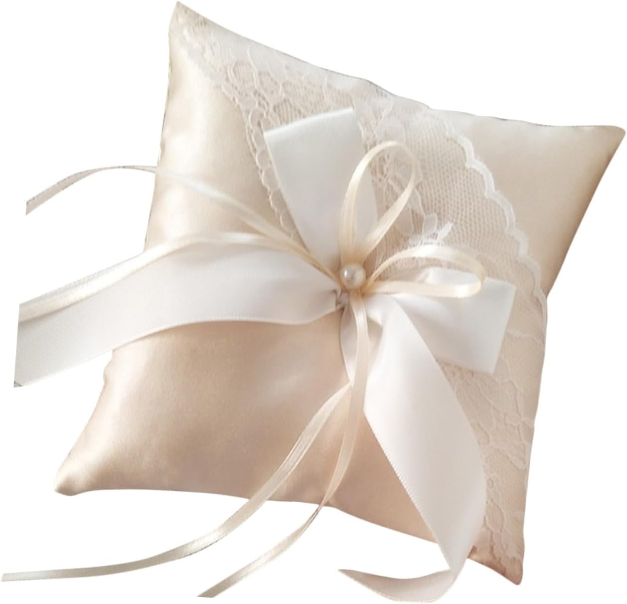 HOMSFOU Wedding Ring Bearer Pillow Holder with Pearls and Ribbon