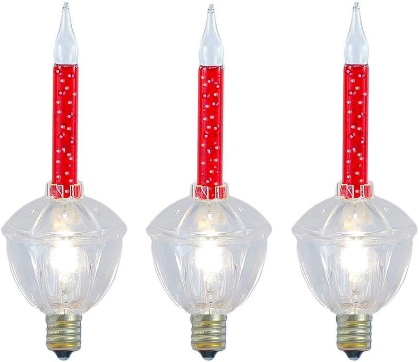 Novelty Lights Replacement Glitter Bubble Lights 3 Pack, Red Liquid with Clear Bases and Bulbs, Vintage Glass Holiday Bulbs with Flowing Glittery Liquid, 5 Watts Each, C7/E12 Base