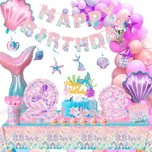 132Pcs Mermaid Party Decorations, Little Fish Birthday Party Tableware...