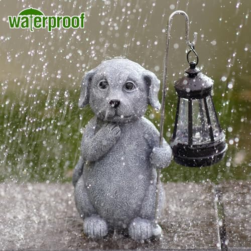 Yeomoo Hund Figur mit Solarlampen Gartendeko für Draußen - Dog Gartenfiguren mit Solarlaterne Garten Deko Personalisierte Geschenke für Frauen Männer Mama Geburtstag Dekoration für Balkon Terrassen