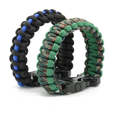 WildWave Paracord Survival Bracelets - Set of 2 - Easy To Open Clasp with Emergency Whistle Buckles Cover